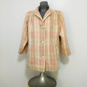 Vintage Fleurette of California Pastel Pink Plaid Wool Coat Size L